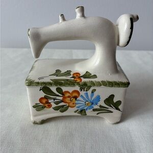 Handpainted Ceramic Miniature Sewing Machine with Floral Design Italy